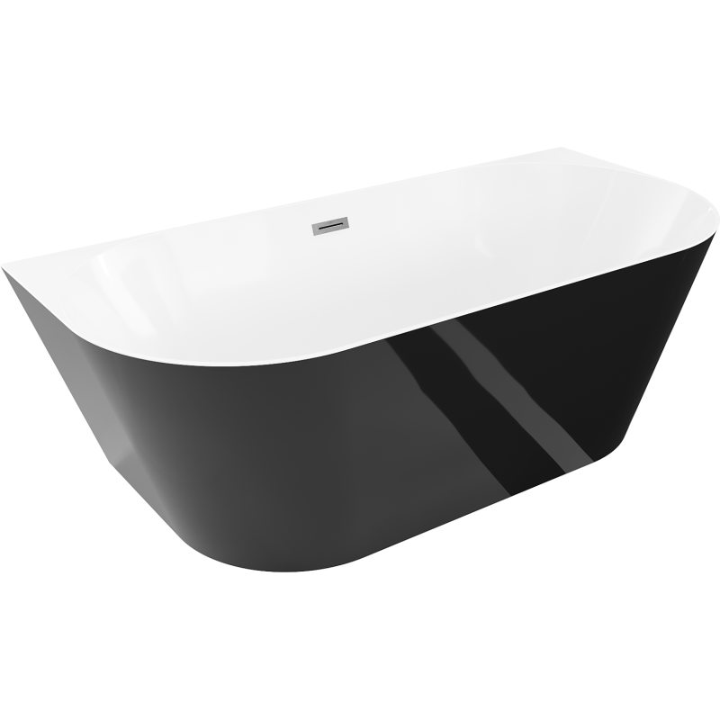 Mexen Oval Slim wanna wolnostojąca przyścienna 170 x 80 cm, biała/czarna, przelew gun gray szczotkowany - 52661708075-66