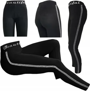 Legginsy Lampas Czarne Bambus Modne Getry Nadruk Napisy Kobiece Casual S/M - Legginsy - miniaturka - grafika 1
