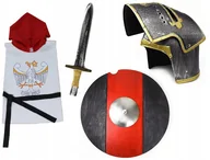 Stroje karnawałowe - Zestaw Rycerski Miecz Hełm Tarcza Okrągła Tunika Duża Rycerz Przebranie - miniaturka - grafika 1