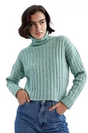 Swetry damskie - DeFacto Sweter normalny krój dla kobiet - sweter z golfem na topy damski (LT.Green, XL), zielony, XL - miniaturka - grafika 1