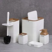 Akcesoria łazienkowe - ZESTAW ŁAZIENKOWY KWADRATOWY BIAŁY/DREWNO - miniaturka - grafika 1