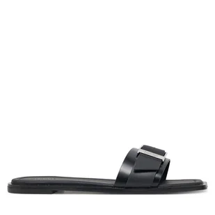 Klapki Calvin Klein Flat Slide W/Buckle - Lth HW0HW02490 Czarny - Klapki i japonki damskie - miniaturka - grafika 1