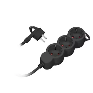 HBF 3-krotny 2P+Z (Schuko), 3m H05VV-F 3x1,0mm2 , Imax 10A, płaska wtyczka, czarny ORAE13145(GS)/B/3M - Przedłużacze i rozgałęźniki - miniaturka - grafika 1