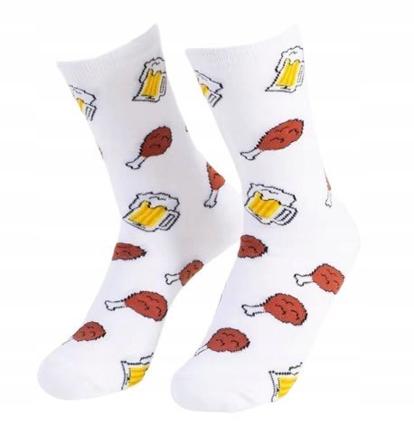 SKARPETKI SKARPETY BIAŁE KURCZAK PIWKO BEER ŚMIESZNE WZORY PREZENT