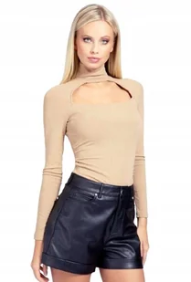 GUESS BEŻOWA BLUZKA Z DŁUGIM RĘKAWEM I GOLFEM Z WYCIĘCIEM M GXB - Bluzki damskie - miniaturka - grafika 1