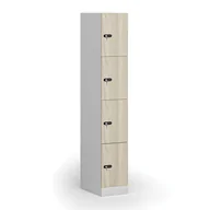 Szafki biurowe - Szafka ubraniowa ze schowkami, 4 schowki, 1850 x 300 x 500 mm, zamek mechaniczny z kodem, drzwi laminowane, dąb naturalny - miniaturka - grafika 1