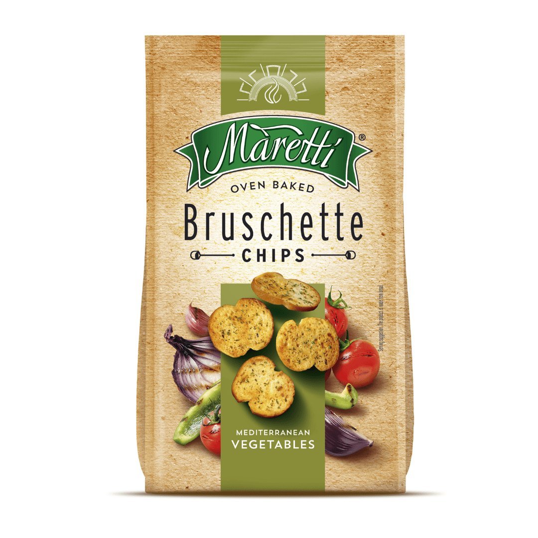 Pieczone krążki chlebowe Bruschette - Warzywa śródziemnomorskie 140 g Maretti
