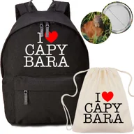 Plecaki worki - Zestaw Plecak Czarny Szkolny Worek Przypinka I Love Kapibara Do Szkoły - miniaturka - grafika 1
