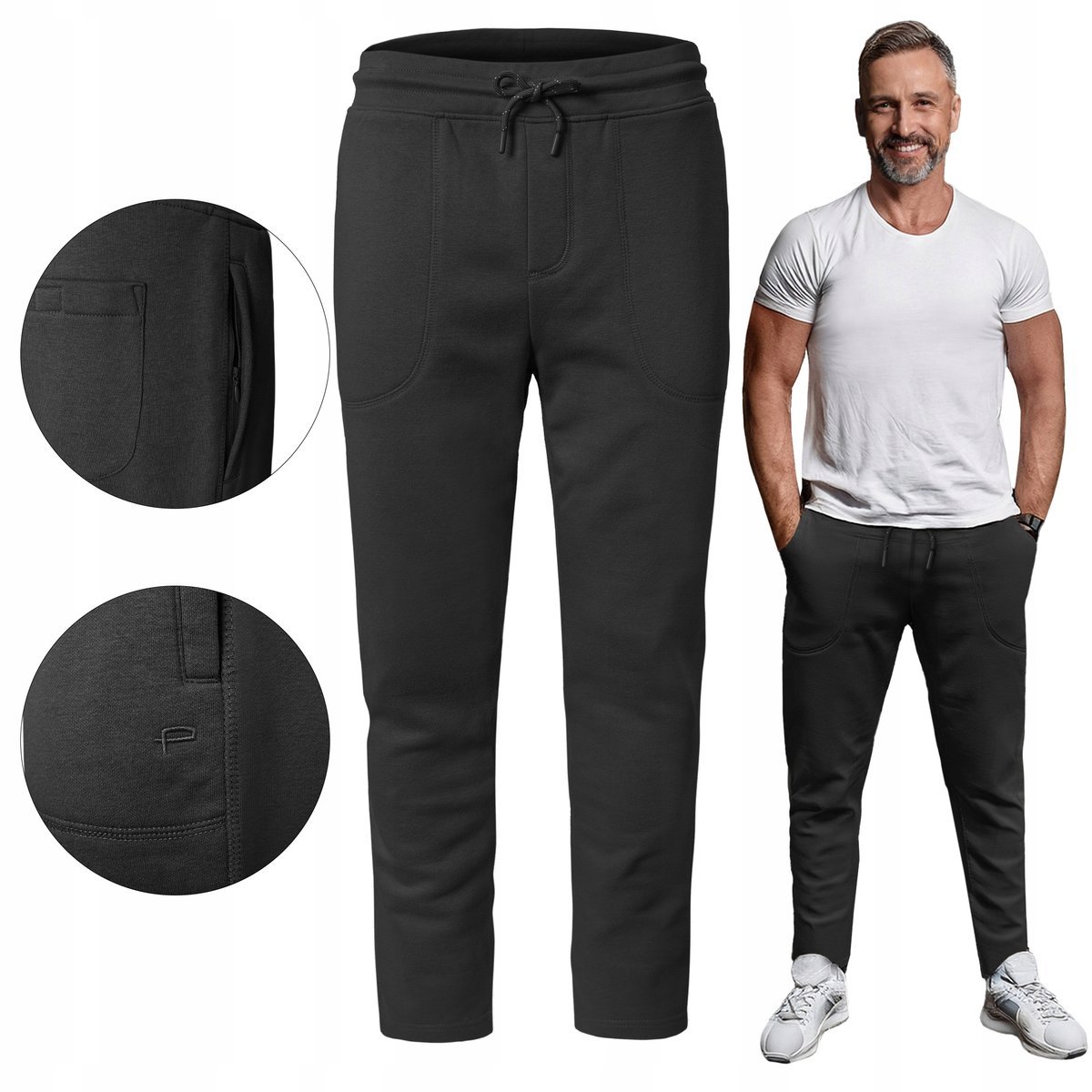 SPODNIE DRESOWE Męskie Długie Sportowe Ocieplane CZARNE 2XL Pako Jeans