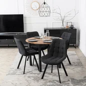 Stoły z krzesłami - Zestaw Stół Okrągły TEO 100 cm Dąb Rustykalny/Czarny i 4 Krzesła Tapicerowane RICK 2 Czarne Nowoczesne Loft - miniaturka - grafika 1