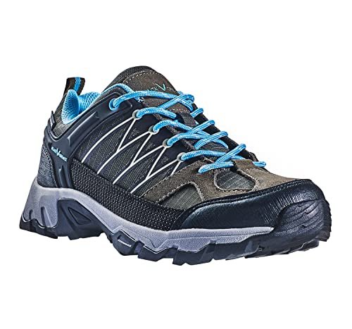 Black Crevice Damskie buty trekkingowe, niskie cięcie, wodoodporne buty trekkingowe, wysokiej jakości sportowe buty outdoorowe, wyściełane buty trekkingowe z doskonałą amortyzacją, szary niebieski, 42