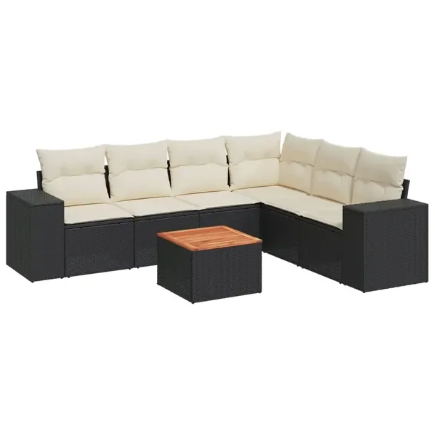 Zestaw mebli ogrodowych modułowych czarny rattan PE z poduszkami 62x62x69