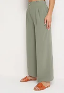 Spodnie damskie - Ciemnozielone Szerokie Spodnie Alladynki z Wysokim Stanem i Gumką w Talii Rissanas - miniaturka - grafika 1