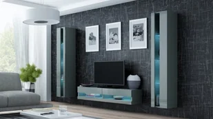 Cama Meble Zestaw VIGO NEW 12 szary/szary połysk - Meblościanki - miniaturka - grafika 1