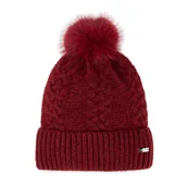 Czapki damskie - Damska czapka o delikatnym splocie z pomponem czerwona - miniaturka - grafika 1