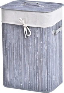 HOMCOM Kosz na pranie, pojemnik na pranie, pojemnik na pranie z pokrywą, płócienny worek na pranie, worek na pranie z uchwytami, bambusowy, składany, 72 l, szary, 40 x 30 x 60 cm - Kosze na bieliznę - miniaturka - grafika 1