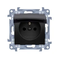 Gniazdka elektryczne - SIMON10 Gniazdo wtyczkowe z uziemieniem do wersji IP44 z uszczelką – klapka w kolorze pokrywy (moduł) 16A, 250V~, szybkozłącza; Czarny Mat - miniaturka - grafika 1