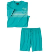 Piżamy męskie - Bawełniana piżama z szortami Island Mężczyzna Atlas For Men - Kolor : Niebieski - Rozmiar : L - miniaturka - grafika 1