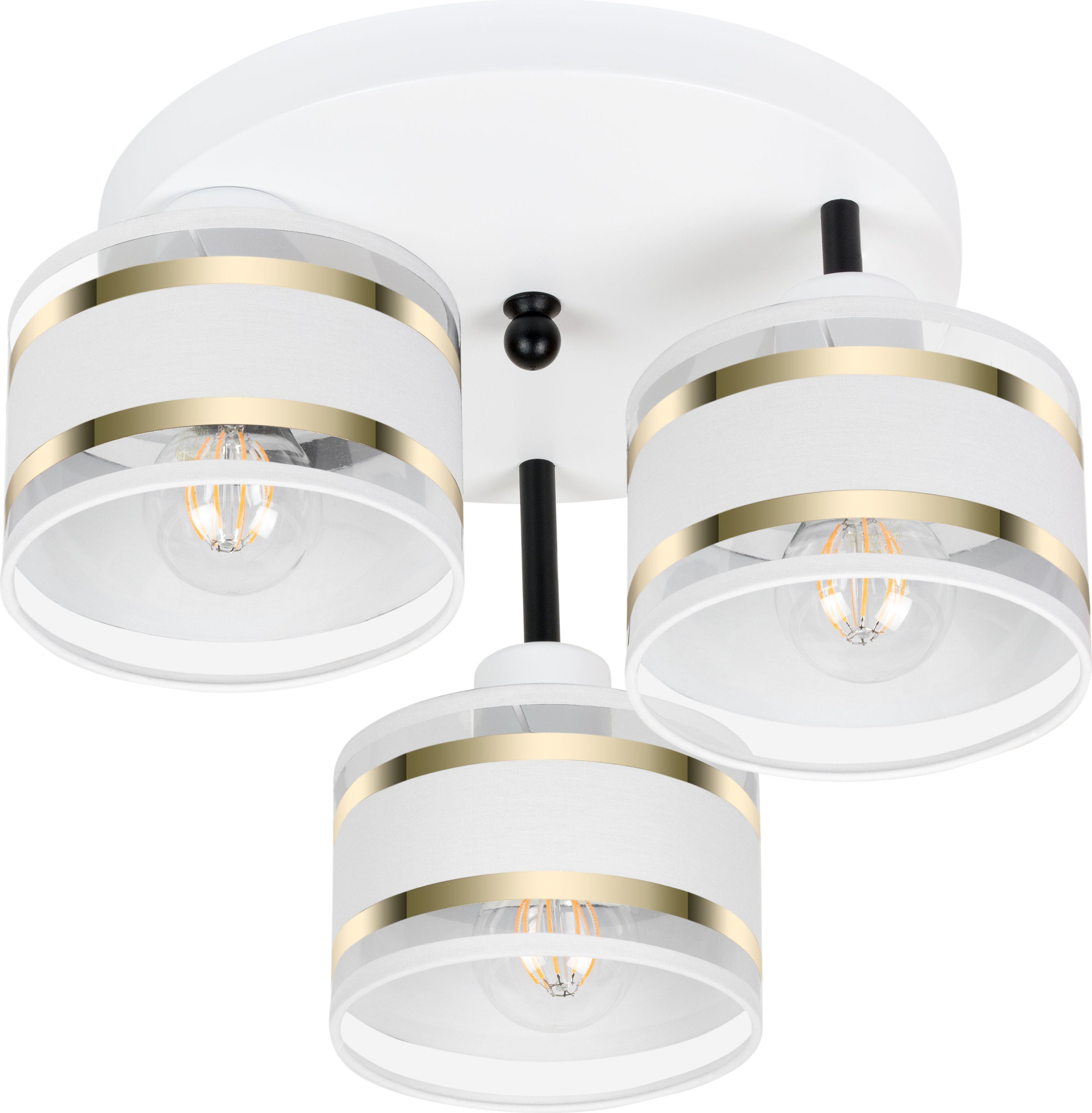 Lampa sufitowa biała trzypunktowa z białymi abażurami T-3030WE-WEWEWE E27