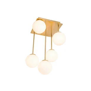 QAZQA Nowoczesna lampa sufitowa złota z opalowym szkłem 5-light - Ateny - Oprawy, klosze i abażury - miniaturka - grafika 1