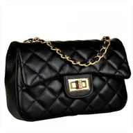 Torebki damskie - VERA PELLE pikowana torebka wizytowa czarna skóra nat. - miniaturka - grafika 1