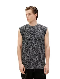 Koszulki męskie - Koton Męski tank top bez rękawów z nadrukiem Crew Neck, Anthracite Design (9d3), S - grafika 1