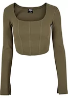 Koszulki i topy damskie - Urban Classics Panie krótkie Rib Corsage Longsleeve Koszulka damska, Zielony (Oliwki), XS - miniaturka - grafika 1