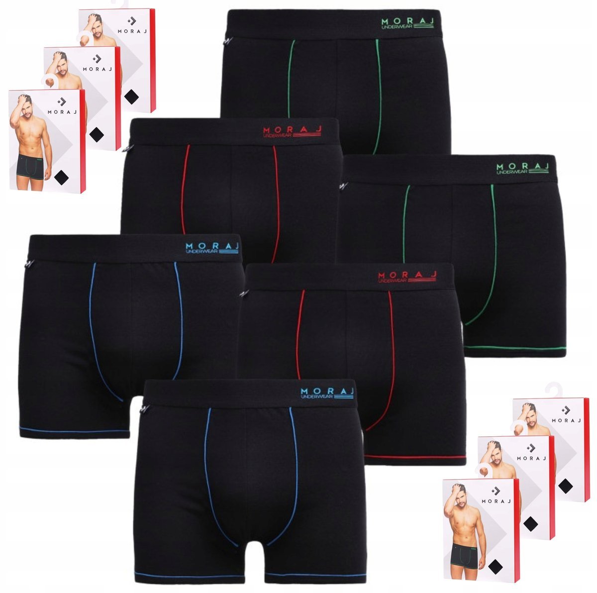 Bokserki Męskie Bawełna Gładkie KLASYCZNE DOPASOWANE MORAJ ZESTAW 6-PAK - L
