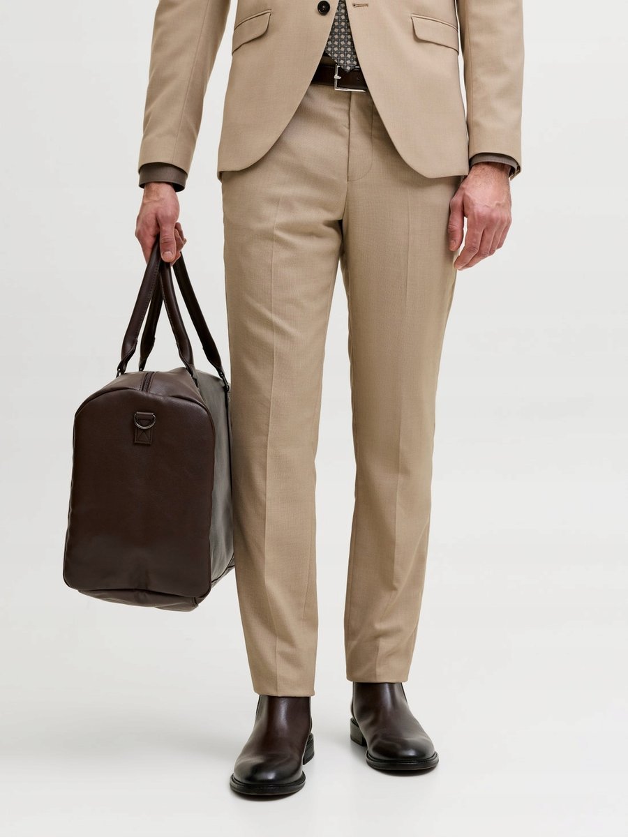 JACK & JONES ELEGANCKIE SPODNIE MĘSKIE DŁUGIE BEŻOWE Z WEŁNĄ 50 7AA