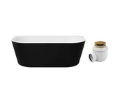 Wanny - Wanna wolnostojąca Besco Vica New 150x80 cm owalna czarny połysk syfon klik klak złoty WAS-15VNBZO - miniaturka - grafika 1