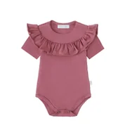 Body dla niemowląt - Body z falbanką, krótki rękaw kolor amarantowy - 80 - miniaturka - grafika 1