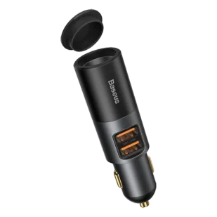 Ładowarka Samochodowa Baseus Share Together USB + 12V 120W Czarna Oryginalne akcesoria Baseus w MOBILE CITY - Ładowarki samochodowe - miniaturka - grafika 1