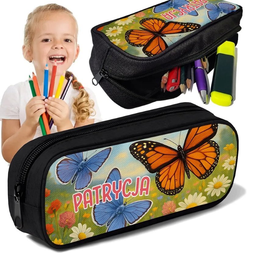 Piórnik TUBA z imieniem Motylki Kwiaty Polana Personalizowany Szkolny