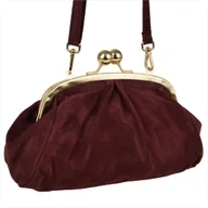 Torebki damskie - Borse In Pelle mała torebka retro skóra nat zamszowa bordowa - miniaturka - grafika 1