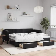 Sofy i kanapy - vidaXL Sofa rozsuwana z szufladami, czarna, 90x200 cm, aksamit - miniaturka - grafika 1