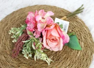 Sztuczne kwiaty - Bukiet mieszany RÓŻA i HORTENSJA, 32 cm, różowy, 5 łodyg - miniaturka - grafika 1