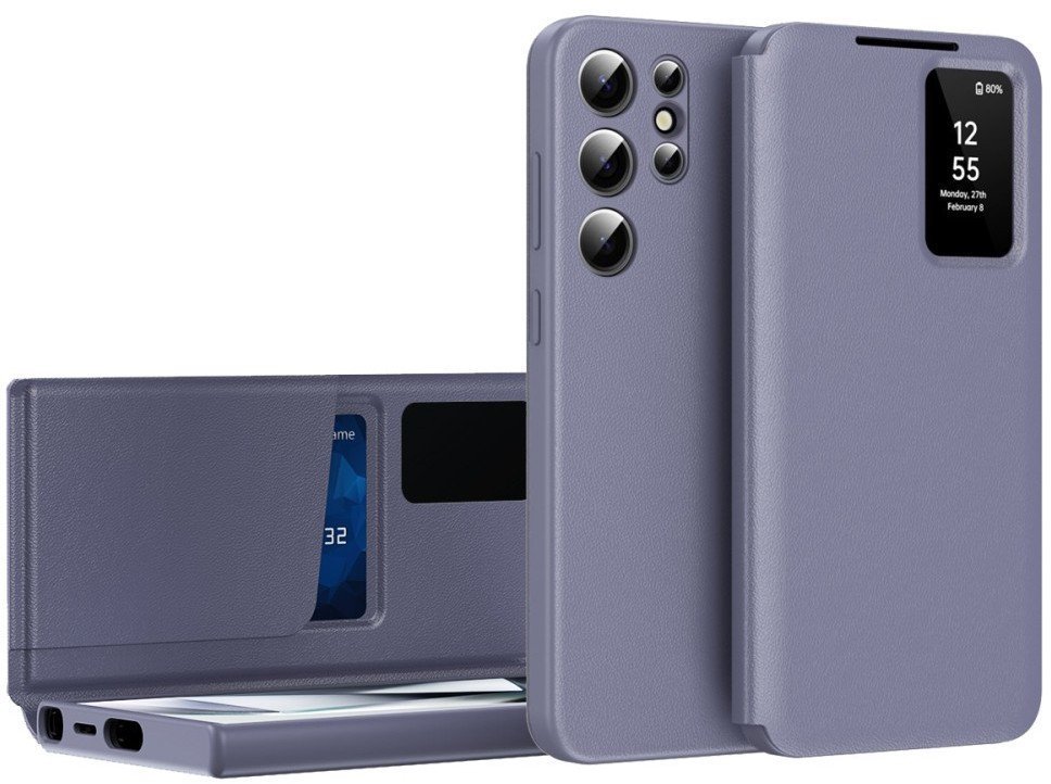 Etui z klapką Smart View skórzane do Galaxy S25 Ultra, fioletowe