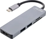 Kable komputerowe i do monitorów - InLine InLine® Multifunctional hub USB 3.2 Gen.1, 2x USB-A 5Gbps + HDMI 4K/30Hz + card reader, aluminium, grey - miniaturka - grafika 1