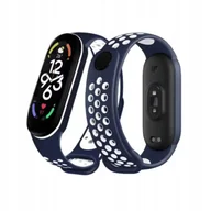 Akcesoria do smartwatchy - Pasek opaska zamienna do xiaomi mi band 3/4 oddychająca granatowo - biały - miniaturka - grafika 1