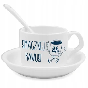 Zestaw Filiżanka Łyżeczka Podstawka SMACZNEJ KAWUSI Na Prezent Wzory - Gadżety dla niej i dla niego - miniaturka - grafika 1