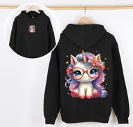 Bluzy dla dziewczynek - CZARNA Bluza z kapturem dla dziewczynki - wzór unicorn201 - miniaturka - grafika 1
