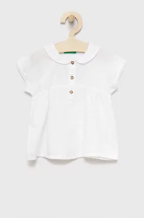 Bluzki damskie - Benetton United Colors of United Colors of bluzka lniana dziecięca kolor biały gładka - grafika 1