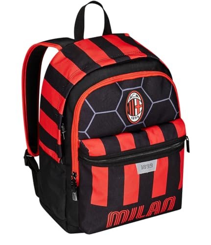 Plecak szkolny A.C. MILAN Piłka nożna - PATH OF VICTORY, czarny czerwony - plecak z podwójną komorą, kieszeń na butelkę, plecak dla dzieci - Maxi Pojemność, Czarno-niebieskie, Podwójny plecak