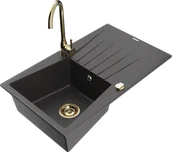 Zlewozmywaki z baterią - Mexen Cesar zlewozmywak granitowy 1-komorowy z ociekaczem i baterią kuchenną Telma, czarny nakrapiany - 6514-76-670200-50 - miniaturka - grafika 1