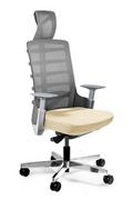Fotele i krzesła biurowe - Fotel biurowy, obrotowy, Spinelly, czarny, biała skóra naturalna - miniaturka - grafika 1