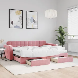 vidaXL Sofa rozsuwana z szufladami, różowa, 80x200 cm, aksamit - Sofy i kanapy - miniaturka - grafika 1