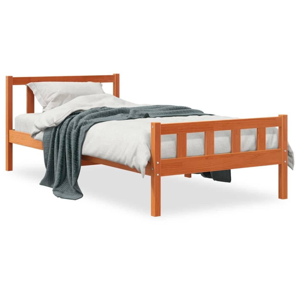 Łóżko z litego drewna z zagłówkiem wosk brązowy 75x190 cm sosna