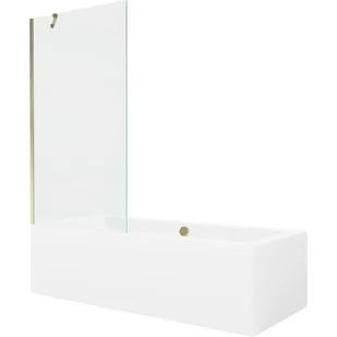 Mexen Cube wanna prostokątna 170 x 80 cm z obudową i parawanem 1-skrzydłowym 90 cm, transparent, złoty - 550517080X9509000050 - Wanny - miniaturka - grafika 1