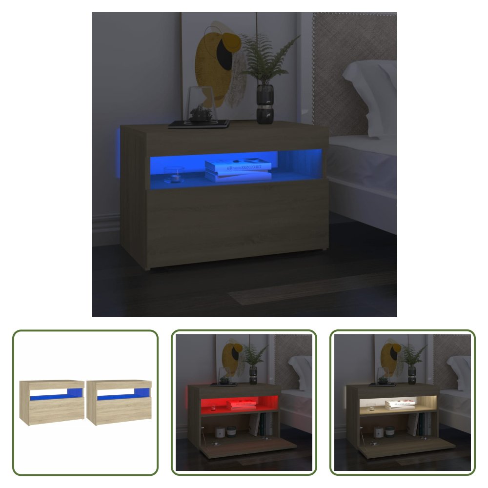 The Living Store Szafki nocne z oświetleniem LED 2 szt. dąb sonoma 60x35x40 cm