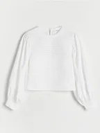 Bluzki dla dziewczynek - Reserved - Koszula z bufiastymi rękawami - złamana biel - miniaturka - grafika 1